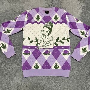 Disney Sweater Womens XXS Princess Tiana Princess & the Frog Purple Argyle